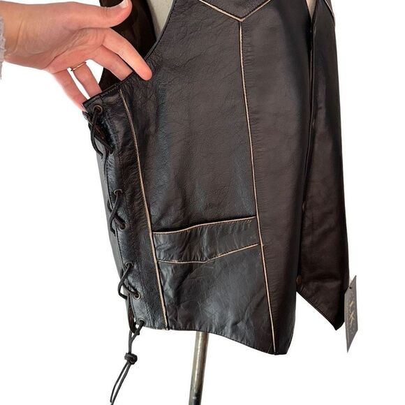 Vintage Leather King Mens 48 Deadstock Americana Embossed Motorcycle Vest NWT - Picture 4 of 9